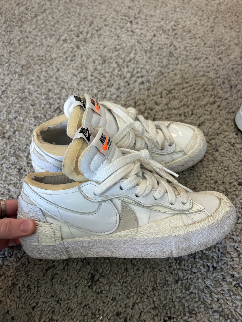 Nike Kids White and Beige Low-Top Sneakers with Orange Logo